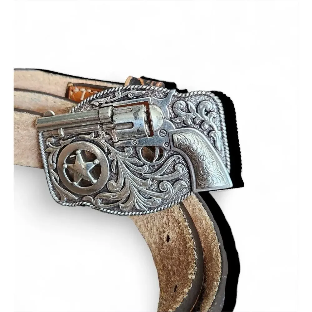 Justin Kids Lil' Trigger 3D Buckle Tooled Leather Belt Made in USA Size 28